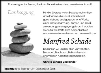 Traueranzeige von Manfred Schade von Südthüringer Presse