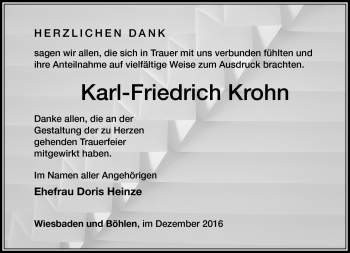 Traueranzeige von Karl-Friedrich Krohn von Südthüringer Presse