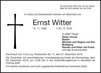 Traueranzeige von Ernst Witter von Neue Presse Coburg