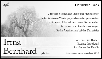 Traueranzeige von Irma Bernhard von Südthüringer Presse