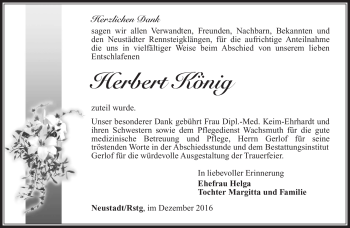 Traueranzeige von Herbert König von Südthüringer Presse