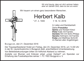 Traueranzeige von Herbert Kalb von Neue Presse Coburg