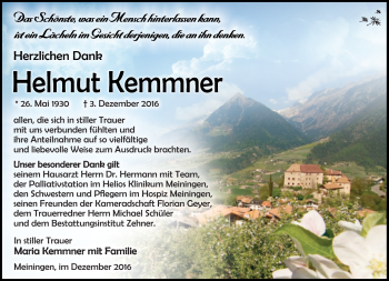 Traueranzeige von Helmut Kemmer von Südthüringer Presse