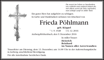 Traueranzeige von Frieda Pöhlmann von Frankenpost