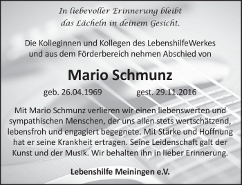Traueranzeige von Mario Schmunz von Südthüringer Presse
