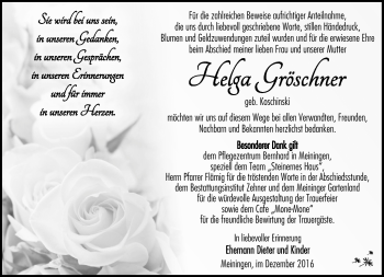 Traueranzeige von Helga Gröschner von Südthüringer Presse
