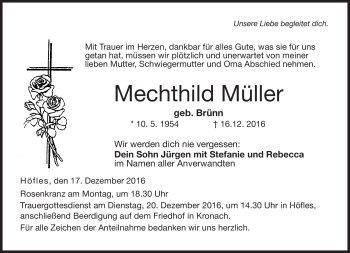 Traueranzeige von Mechthild Müller von Neue Presse Coburg