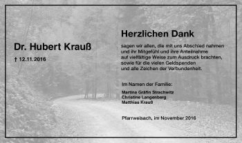 Traueranzeige von Dr. Hubert Krauß von Neue Presse Coburg