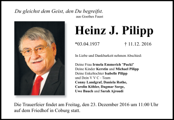 Traueranzeige von Heinz J. Pilipp von Neue Presse Coburg