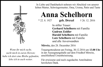Traueranzeige von Anna Schelhorn von Neue Presse Coburg