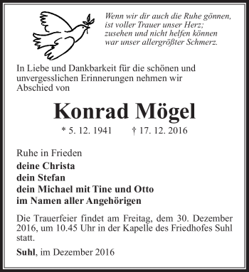 Traueranzeige von Konrad Mögel von Südthüringer Presse