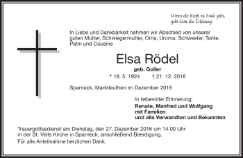 Traueranzeige von Rödel Elsa von Frankenpost
