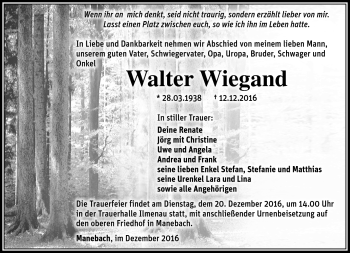 Traueranzeige von Walter Wiegand von Südthüringer Presse