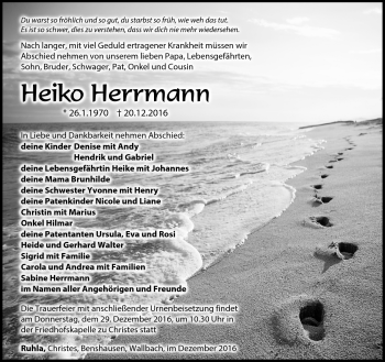 Traueranzeige von Heiko Herrmann von Südthüringer Presse