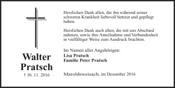 Traueranzeige von Walter Pratsch von Neue Presse Coburg