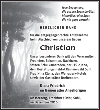 Traueranzeige von Christian  von Südthüringer Presse