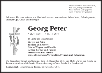 Traueranzeige von Georg Peter von Südthüringer Presse