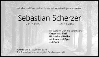 Traueranzeige von Sebastian Scherzer von Neue Presse Coburg