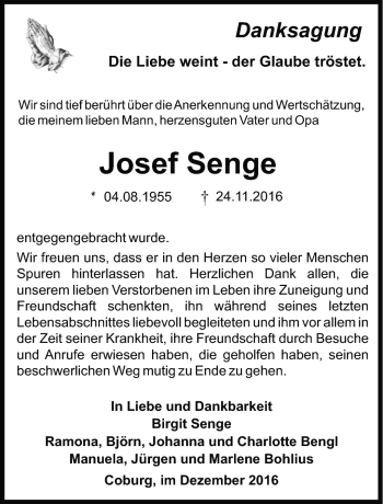 Traueranzeige von Josef Senge von Neue Presse Coburg