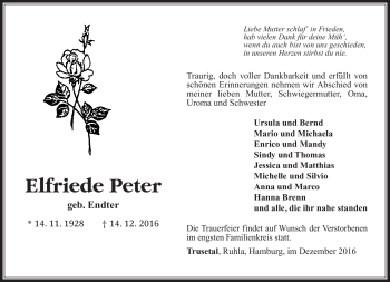 Traueranzeige von Elfriede Peter von Südthüringer Presse