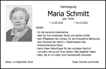 Traueranzeige von Maria Schmitt von Neue Presse Coburg