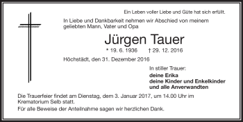 Traueranzeige von Jürgen Tauer von Frankenpost