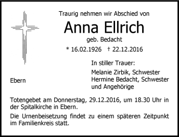 Traueranzeige von Anna Ellrich von Neue Presse Coburg