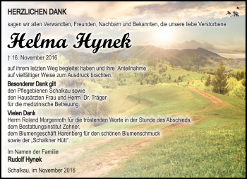 Traueranzeige von Helma Hynek von Südthüringer Presse