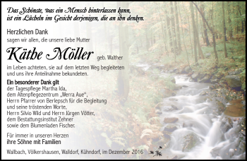 Traueranzeige von Käthe Möller von Südthüringer Presse