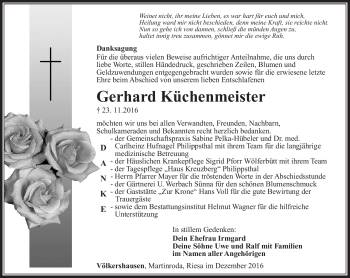 Traueranzeige von Gerhard Küchenmeister von Südthüringer Presse