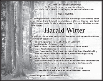 Traueranzeige von Harald Witter von Südthüringer Presse