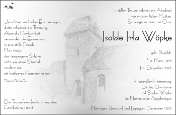 Traueranzeige von Isolde Wöpke von Südthüringer Presse
