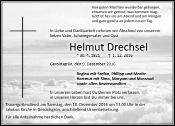 Traueranzeige von Helmut Drechsel von Frankenpost