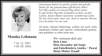 Traueranzeige von Monkia Leßmann von Frankenpost