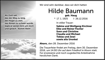 Traueranzeige von Hilde Baumann von Neue Presse Coburg