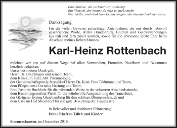 Traueranzeige von Karl-Heinz Rottenbach von Südthüringer Presse