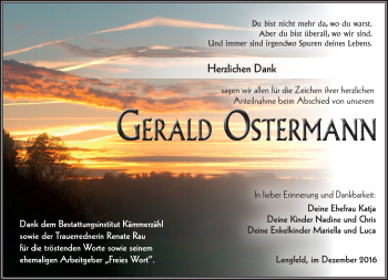 Traueranzeige von Gerald Ostermann von Südthüringer Presse