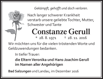 Traueranzeige von Constanze Gerull von Südthüringer Presse