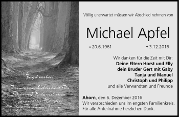Traueranzeige von Michael Apfel von Neue Presse Coburg