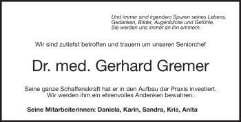 Traueranzeige von Gerhard Gremer von Neue Presse Coburg