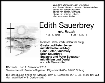 Traueranzeige von Edith Sauerbrey von Neue Presse Coburg