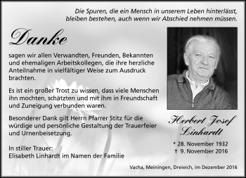 Traueranzeige von Herbert Josef Linhardt von Südthüringer Presse