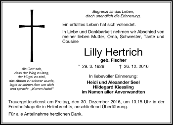 Traueranzeige von Lilly Hertrich von Frankenpost