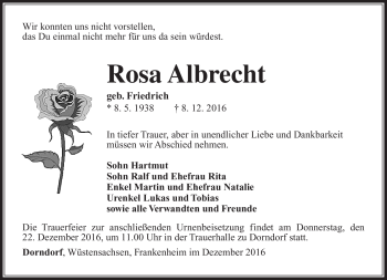 Traueranzeige von Rosa Albrecht von Südthüringer Presse