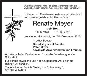 Traueranzeige von Renate Meyer von Frankenpost