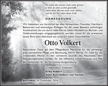 Traueranzeige von Otto Volkert von Südthüringer Presse