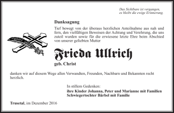 Traueranzeige von Frieda Ullrich von Südthüringer Presse