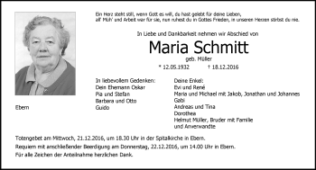 Traueranzeige von Maria Schmitt von Neue Presse Coburg