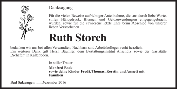 Traueranzeige von Ruth Storch von Südthüringer Presse