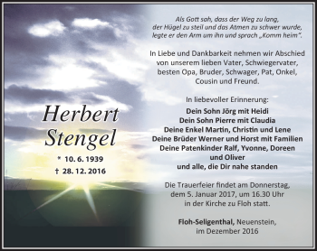 Traueranzeige von Herbert Stengel von Südthüringer Presse